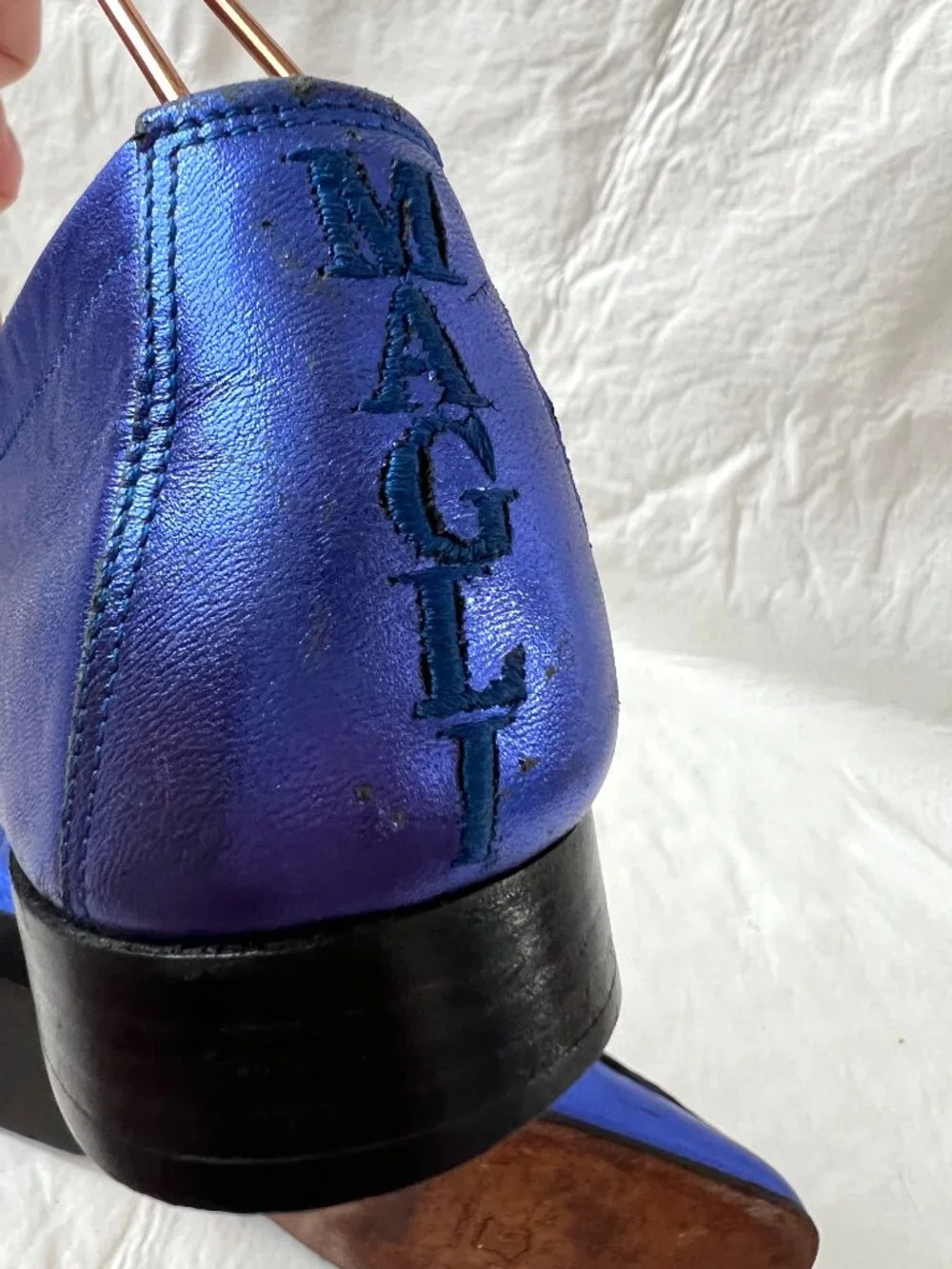 Bruno Magli loafers metallic blue leather EU 39 US womens 9 slip on shoes